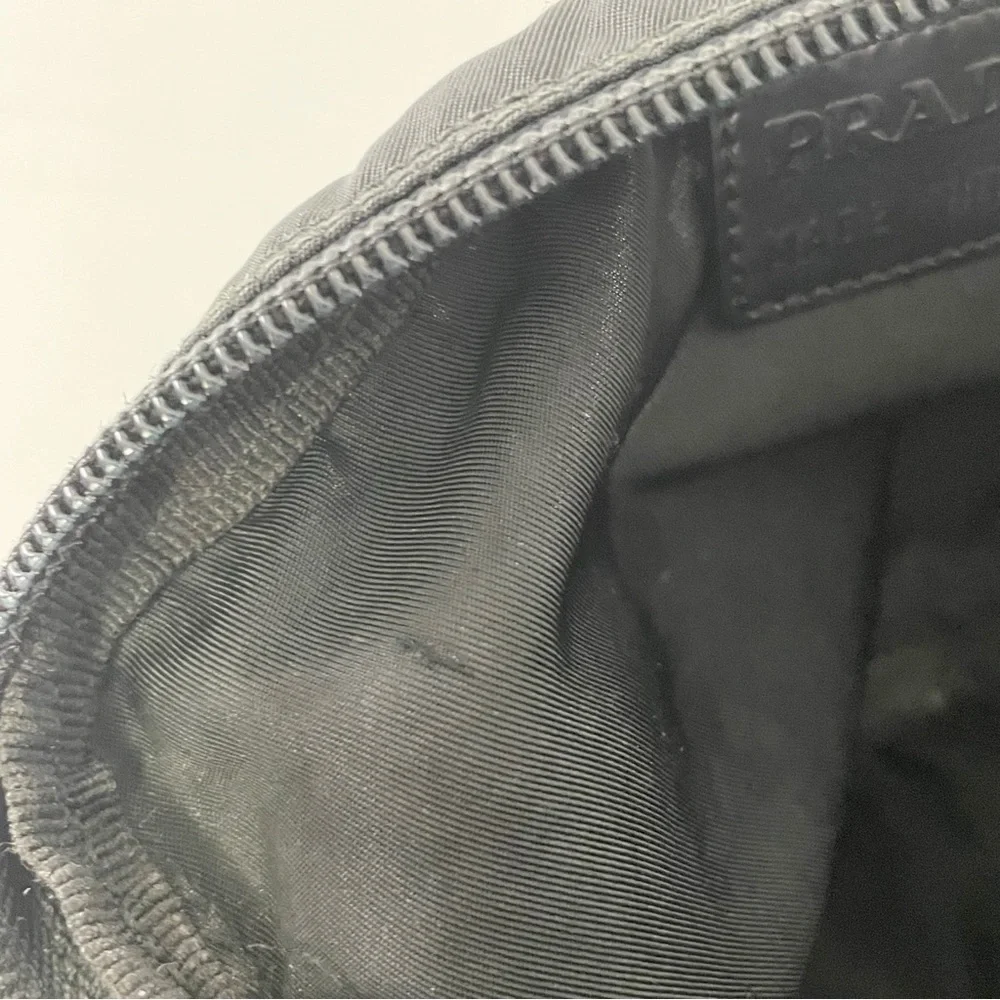 Prada black nylon and leather triangle logo vintage cosmetic zip pouch